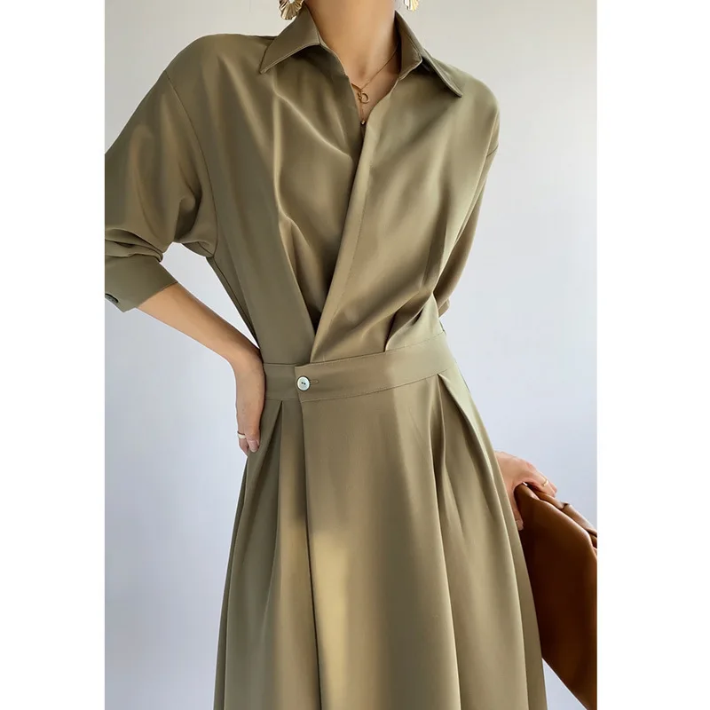 

Women's French Long Sleeve A-line Fashion Lapel New Style Slim Dress Chic Elegant Commuter High Fashion Women's Commuter Daily
