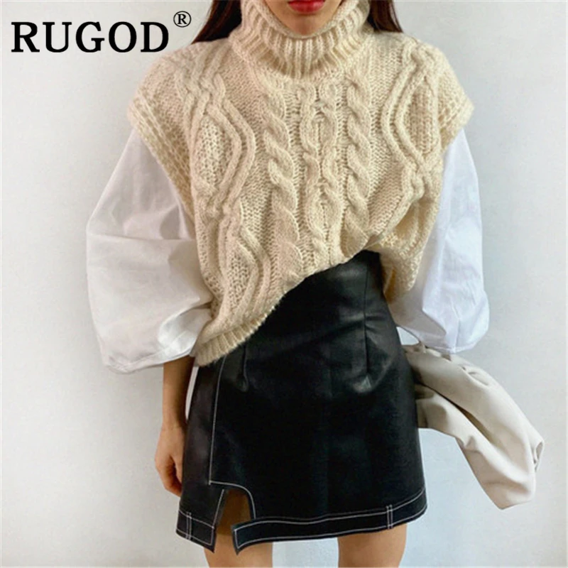 RUGOD корейский шик Однотонный свитер жилет модный вязанный водолазка майка