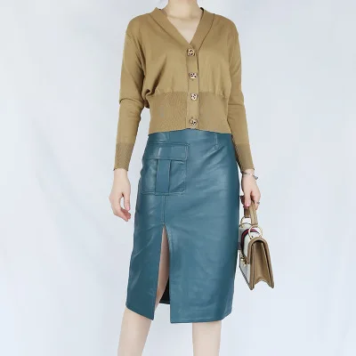 

2020 Women Spring Genuine Real Sheep Leather Skirt E1