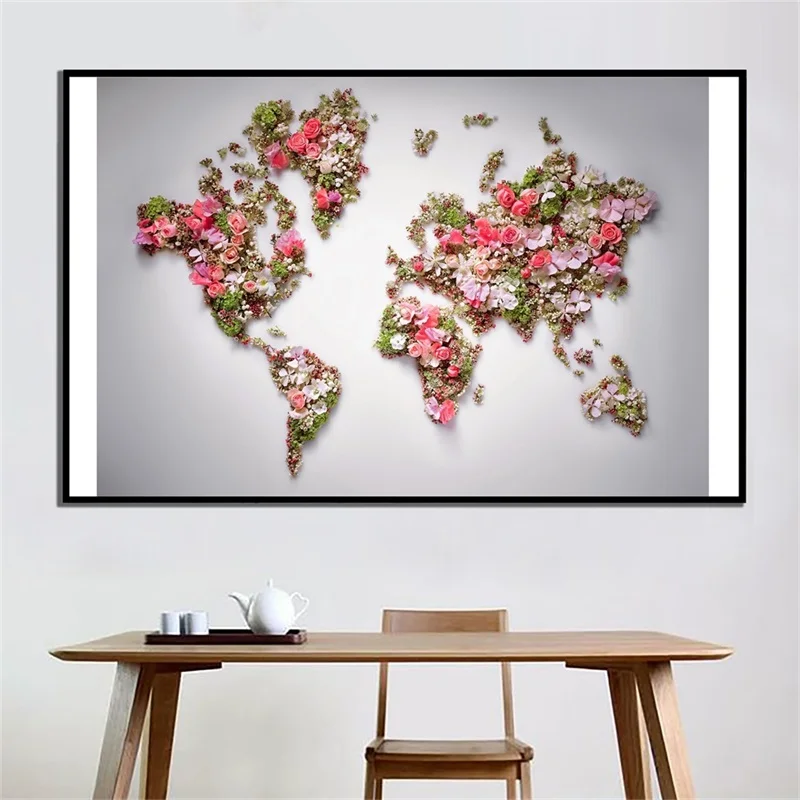 150x100cm Non-woven World Map Flower Style Picture Unframe Map of The World Wall Sticker for Home School Education Decor lake sam sticker picture atlas of the world