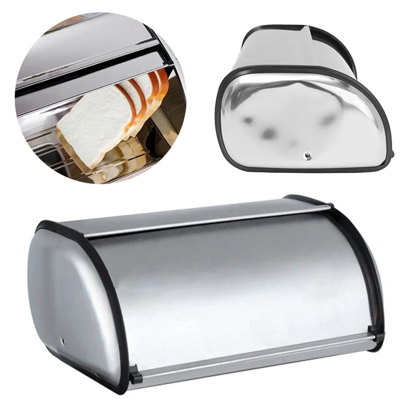 Botique-Stainless Steel Durable Simple Bread Case Breadbox Storage Box For Hotel Store Home Mirror Material 1P | Дом и сад