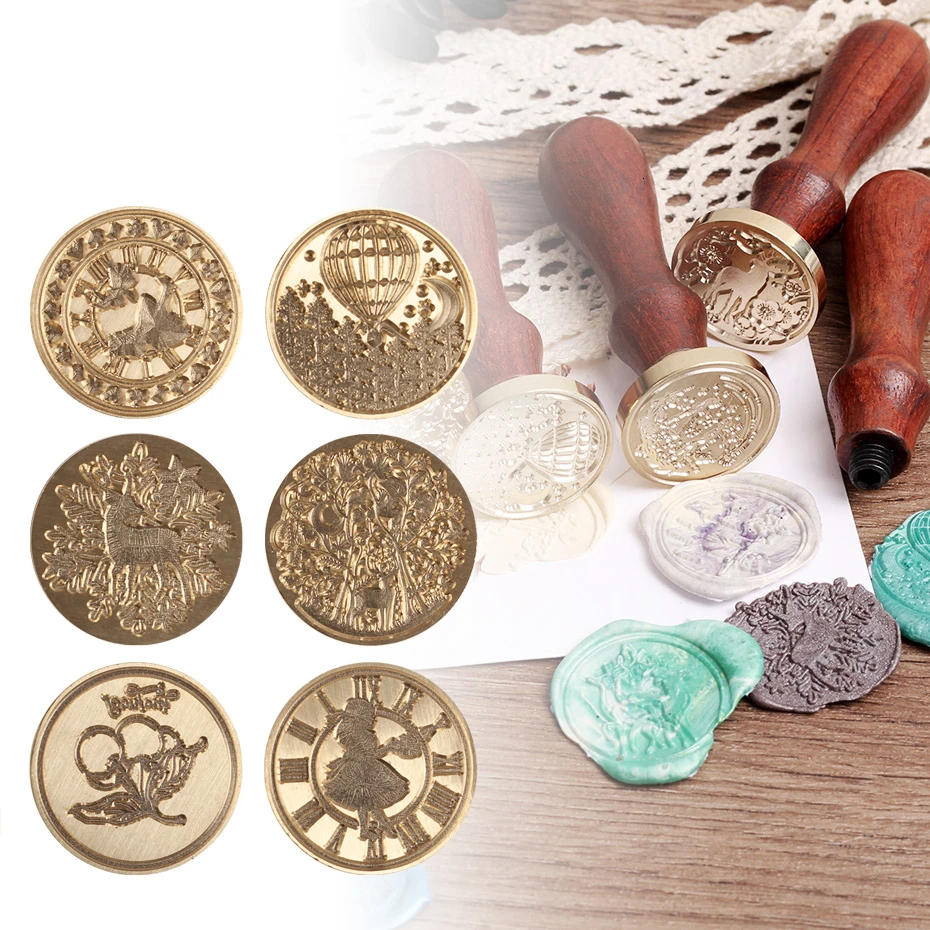 Сказочная восковая печать Медная головка деревянная ручка круглая алфавит для