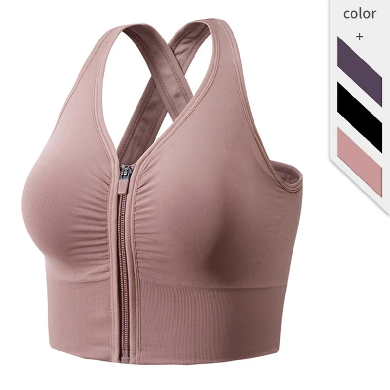 

Women Sport Bra Zipper Front Running Yoga Sports Bra Push Up Shockproof Wirefree Crop Top Fitness Vest WX11