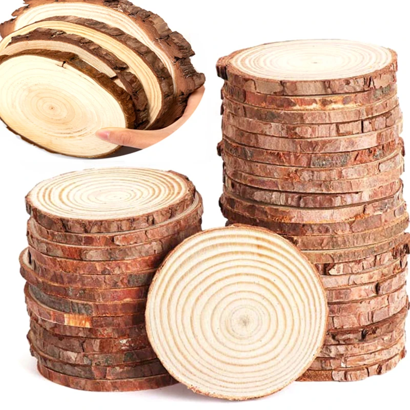 

3-12cm Thick Unfinished Pine Natural Round Wood Slices Circles With Tree Bark Log Discs For DIY Crafts Wedding Party Painting De