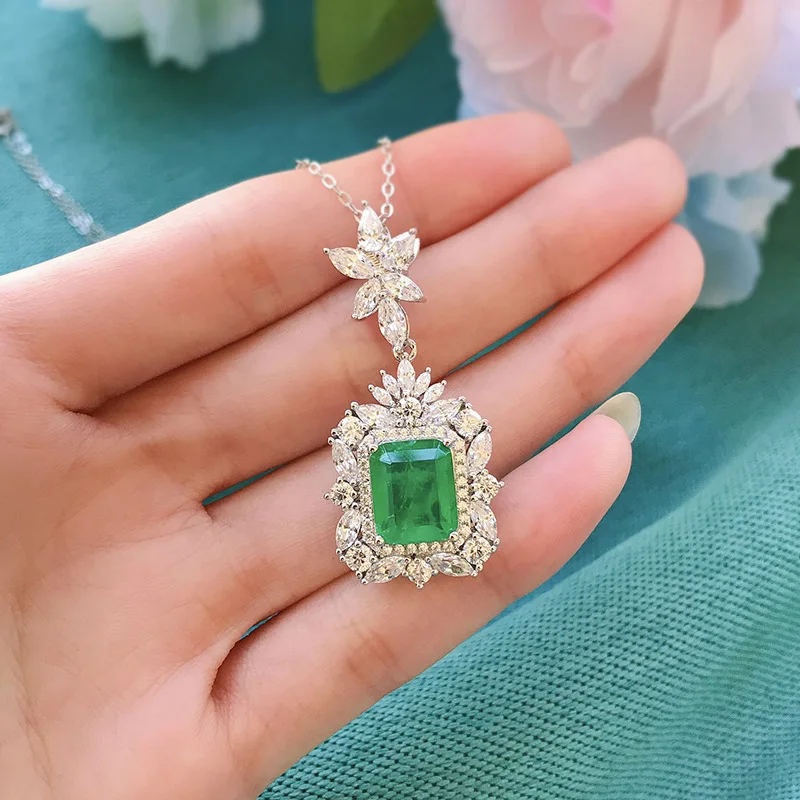 

Luxury 925 Sterling Silver Emerald Gemstone Earrings/Pendant/Necklace Wedding Jewelry Set Gift