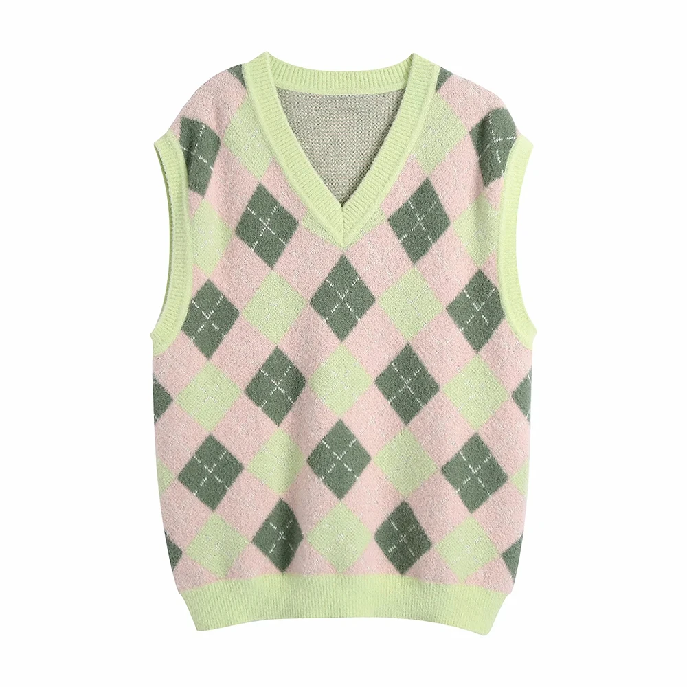 Новинка 2021 Женский винтажный свитер xikom с V-образным вырезом подходящий по цвету