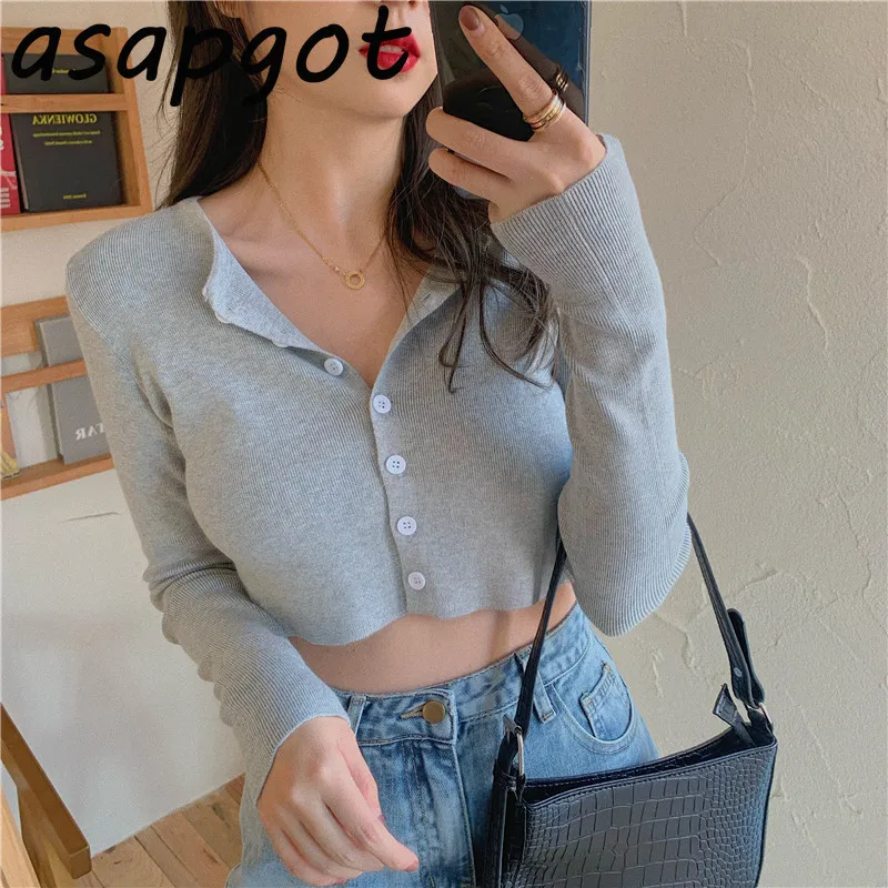 Candy Color Ribbed Knitted Cardigan Women Autumn Winter Long Sleeve Basic Cropped Sweaters Female Casual Short Jumper Top |