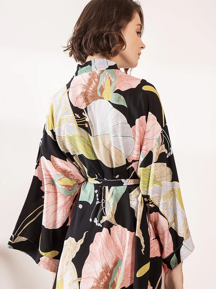 Женский Атласный халат шелковая и тонкая ночная рубашка из вискозной ткани с