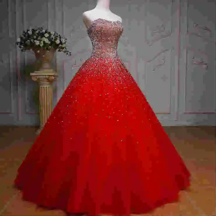 Без Бретелек Без спины вышитый бисером Кристалл Vestido De для дебютантки на выпускной платье для 15 лет Королевское голубое праздничное платье Бальные платья - Цвет: Красный