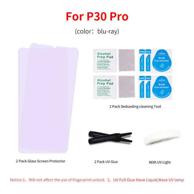uv Purple light 1p Лучшее Защитное стекло для экрана для huawei p30 pro P30pro, закаленное УФ-стекло, полностью приклеиваемое к краям, светильник из закаленного стекла - Цвет: uv Purple light 1p