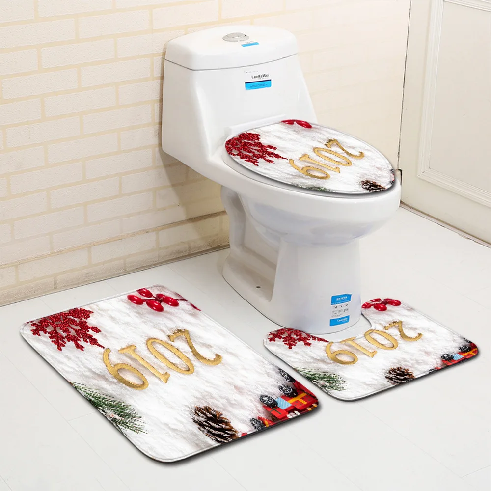 Рождественские коврик для ванной 3 шт. Ванная комната Комплект ковриков