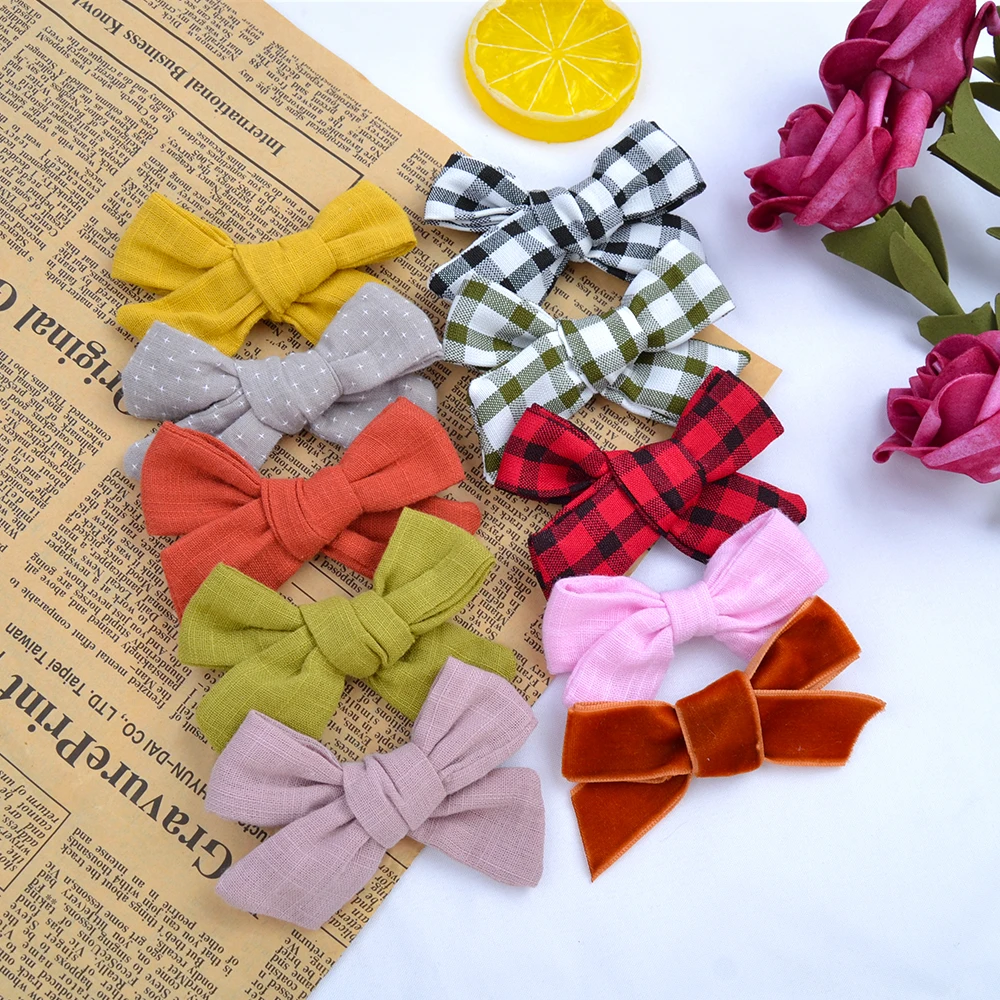 

1Pc Cotton Linen Leopard Print Hair Bows With Clip For Baby Girls Plaid Hair Clips Barrettes Hairpins Headwear Hair Accessories