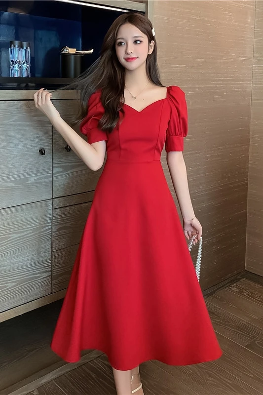 Женское цельнокроеное платье COIGARSAM однотонное с коротким рукавом в Корейском