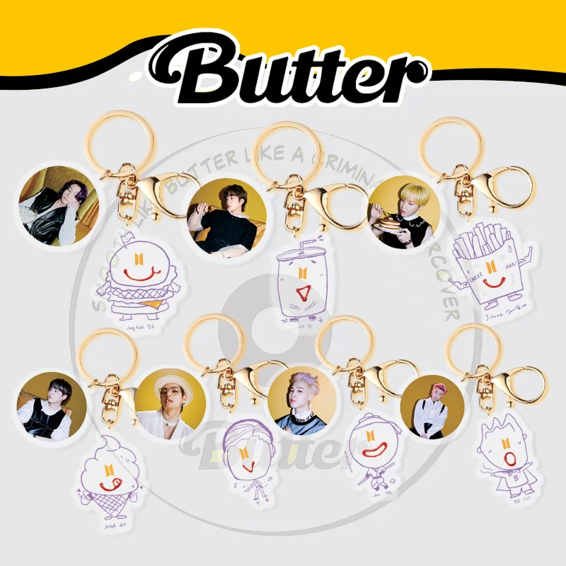 

KPOP Bangtan Boys Butter Album Acrylic Keychain Pendant Backpack Accessories Cosplay Gift JUNGKOOK JIMIN SUGA Fans Collection
