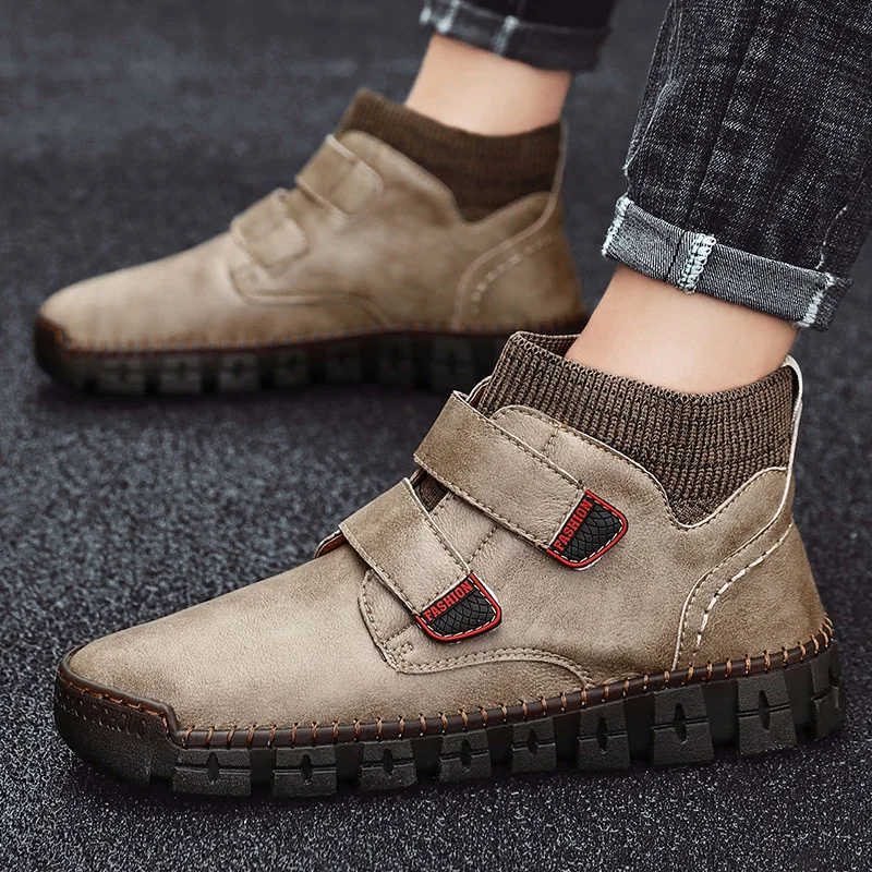 

ALSYIQI Mens Winter Anti-Slip Leather Warm Snow Boots Water Resistant Shoes Fur Lined