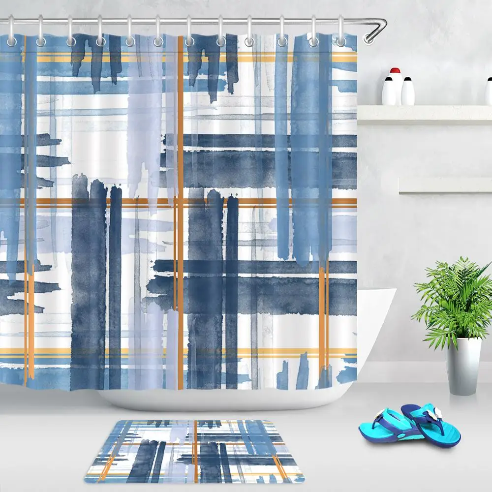 Домашний декор для ванной комнаты занавеска абстрактная синяя полосатая
