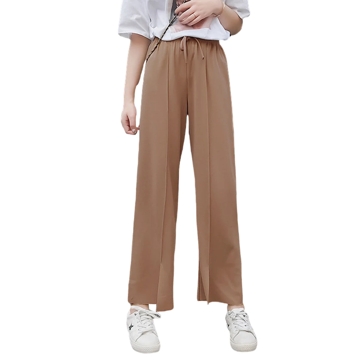 

Women's Nine Point High Waist Wide Leg Pants Temperament Pleat Pendant Sense Tie Drape Loose Wide Legs Go With Everything