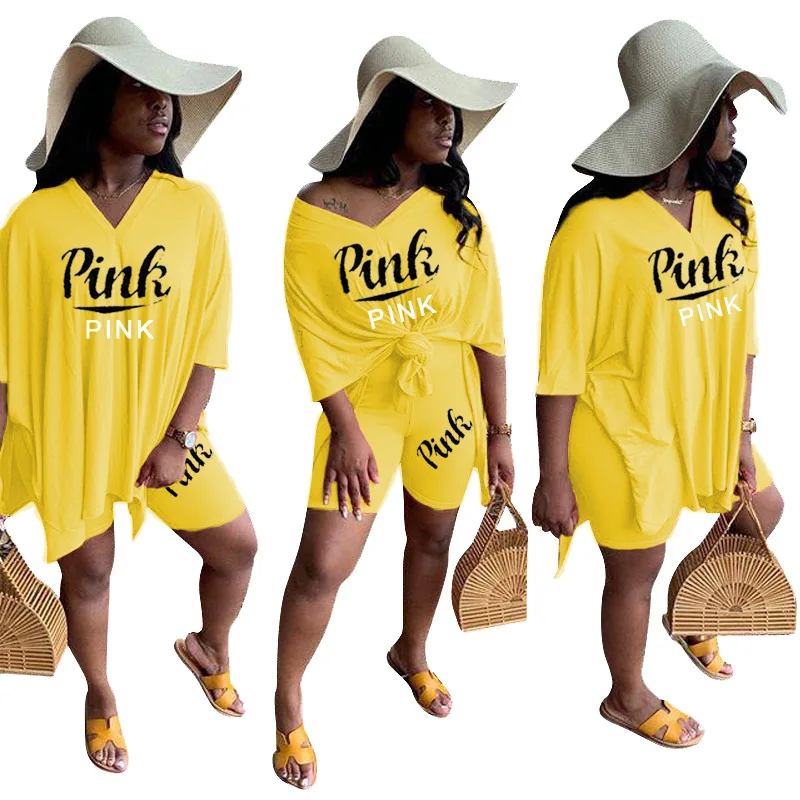 

Solid Color Short Sleeves T-Shirt & Biker Shorts Summer Women Suit Hot Style Model European and American Two Piece Set