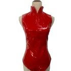 Красный, черный латексный облегающий костюм-кошка S-XXL, сексуальный комбинезон из искусственной кожи на молнии, комбинезон из ПВХ, косплей, Клубная одежда, танцевальный костюм
