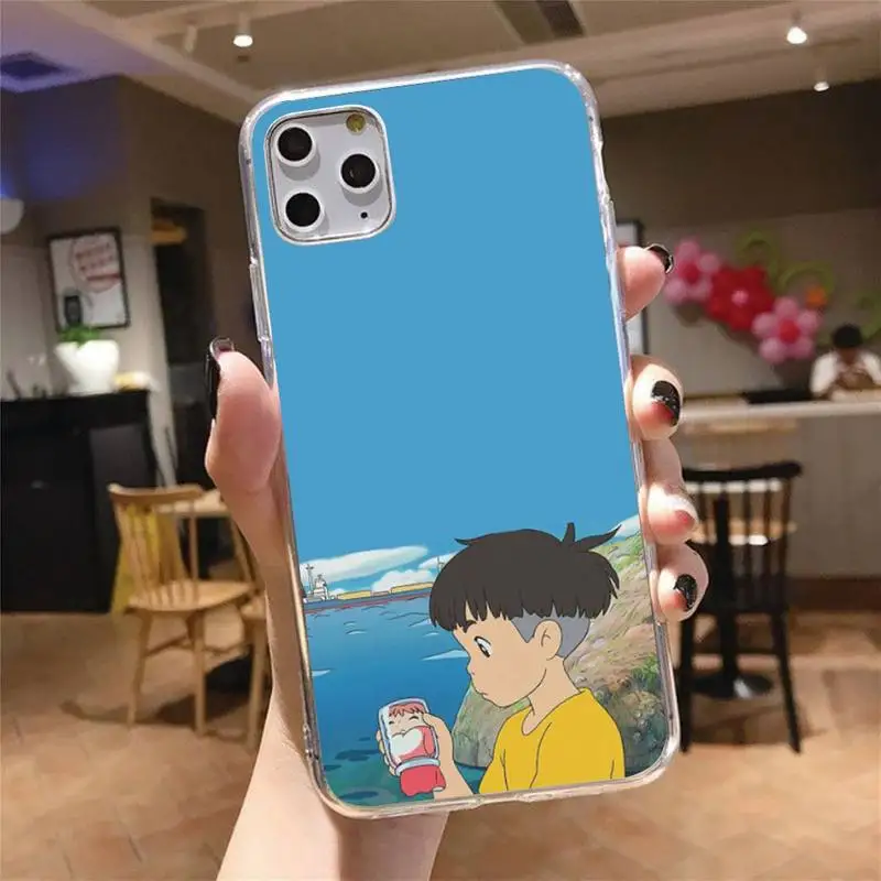 

Cartoon Ponyo on the Cliff Phone Case Transparent for iPhone 6 7 8 11 12 s mini pro X XS XR MAX Plus cover funda shell