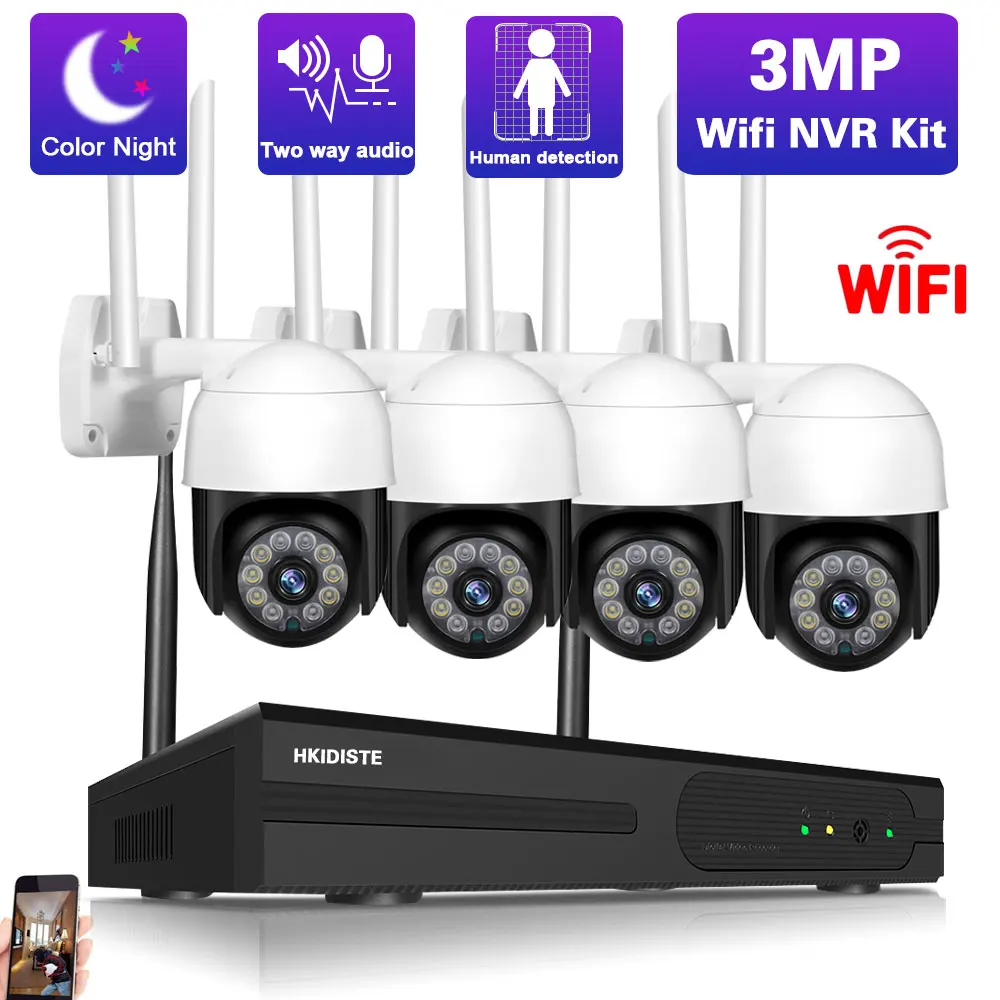 

3MP Wireless CCTV Security Camera System 3MP Wifi NVR Kit 4CH Two Way Audio PTZ IP Camera Video Surveillance Sysmte Set 2MP Wifi