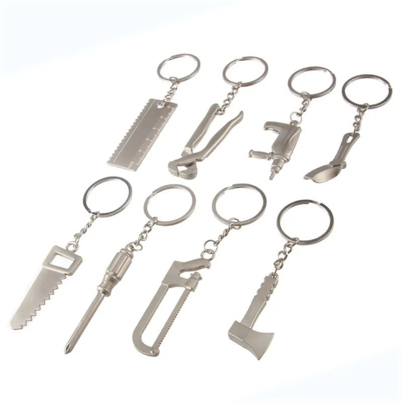 Hot Fashion Tools Keychains Spanner Hammer Saw Ax Wrench Ruler Alloy Pendants With Useful Electric drill Key Chain Jewelry Gifts |