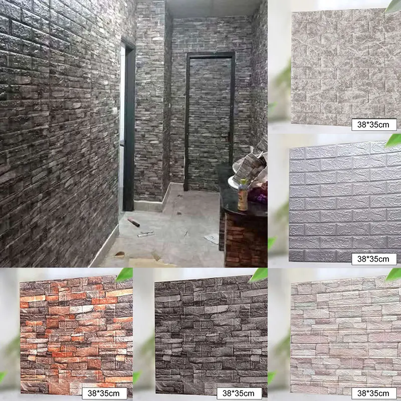 

Waterproof 3D Brick Wall Sticker Self-Adhesive Wallpaper PE Cotton Foam Wall Covering Wallpaper Living Room DIY Background Decor