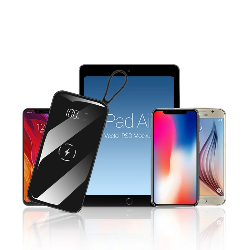 2022.Wireless Power Bank Waterproof Full Screen Portable 10000MAh Dual USB for All Phone Powerbank Fast Charging External