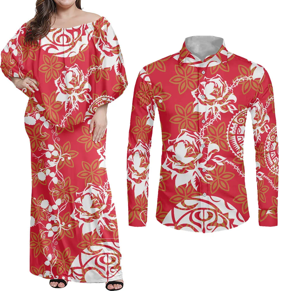 

Осенняя одежда для пар Hycool, повседневное пикантное красное платье с открытыми плечами и рубашка с длинным рукавом, мужское женское облегающее Платье макси с цветочным принтом роз
