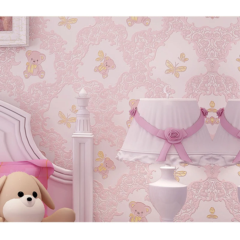 

Children's Room non-woven pattern wall sticker 3D stereo bedroom living room pink cartoon environmental protection wallpaper