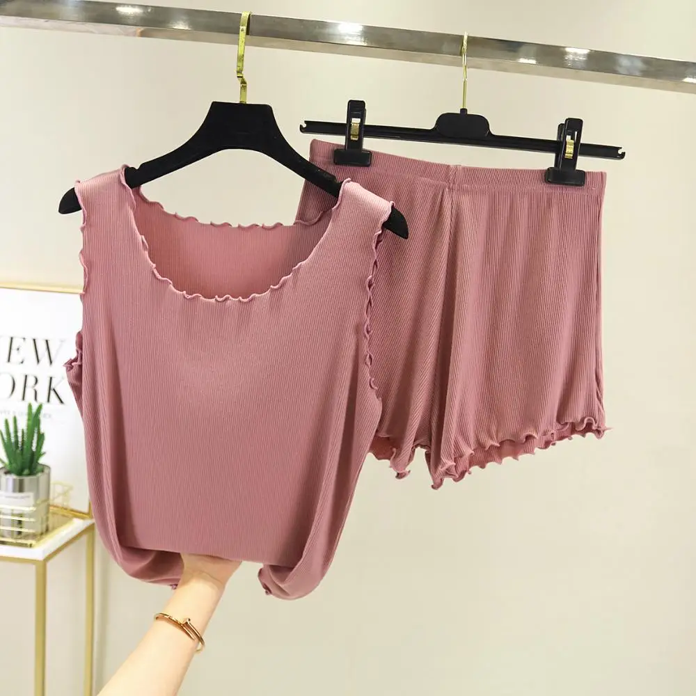 Daeyard женский хлопковый пижамный комплект милый жилет и шорты 2 шт. пижама мягкая