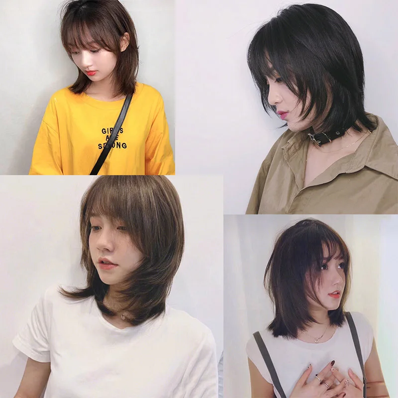 Короткие парики с воздушной челкой 16 париков синтетические волосы натуральные