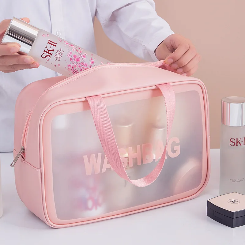 

3 Sizes Ladies Large Capacity Pu Frosted Waterproof Cosmetic outdoors Bag Convenient Travel Makeup Storage Bag Female Wash Bag