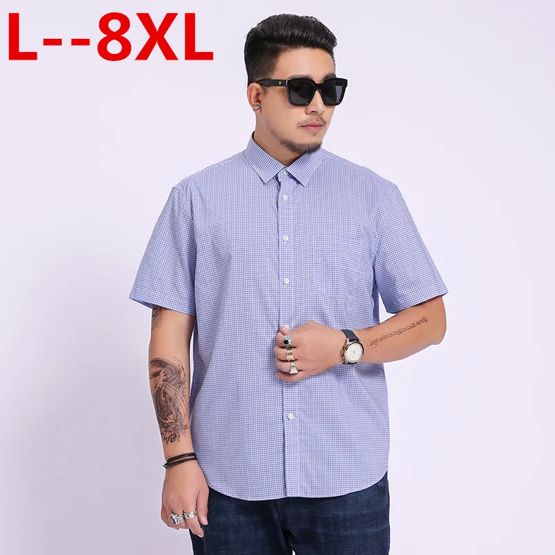 

Мужская рубашка в полоску, с коротким рукавом, отложным воротником, не требует глажки, в деловом стиле, повседневная, летняя, 8XL, 6XL, 5XL, 4XL
