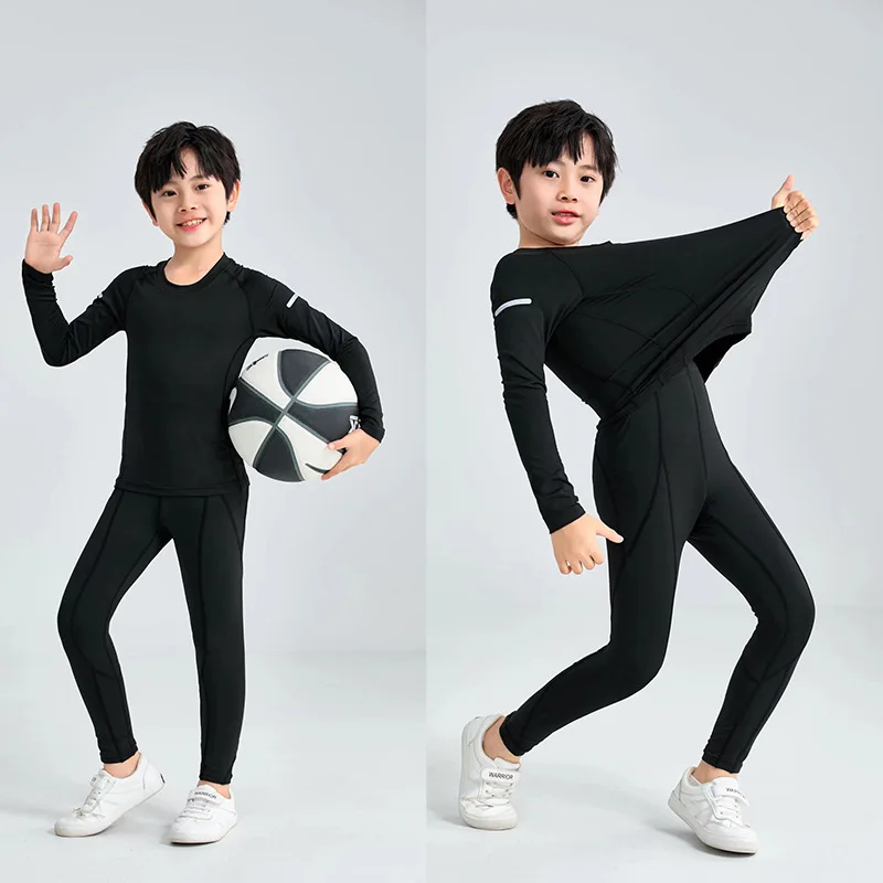 2PCS Kids Compression Base Layer Running Sets Survetement Football Basketball Soccer Training Pants Shorts Sport Tights Leggings