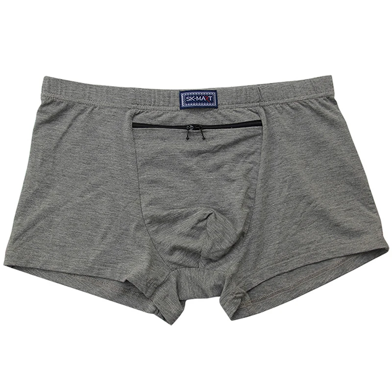 Plus Size 7XL Men's Theft-Proof Underwear Front Double Zipper Pocket Men Panties Modal Comfortable Breathable Sexy Boxer Shorts