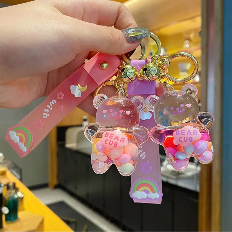 

Cute Cartoon Oil Chubby Bear Quicksand Keychain Cute Floating Colorful Balloons Keyring Girl Bag Pendant Keychains Gift
