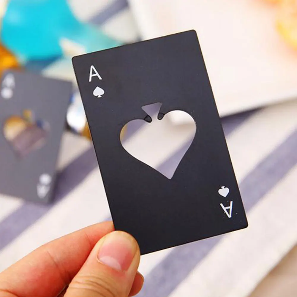 Открывалка для пивных бутылок карточка покера черная/серебряная