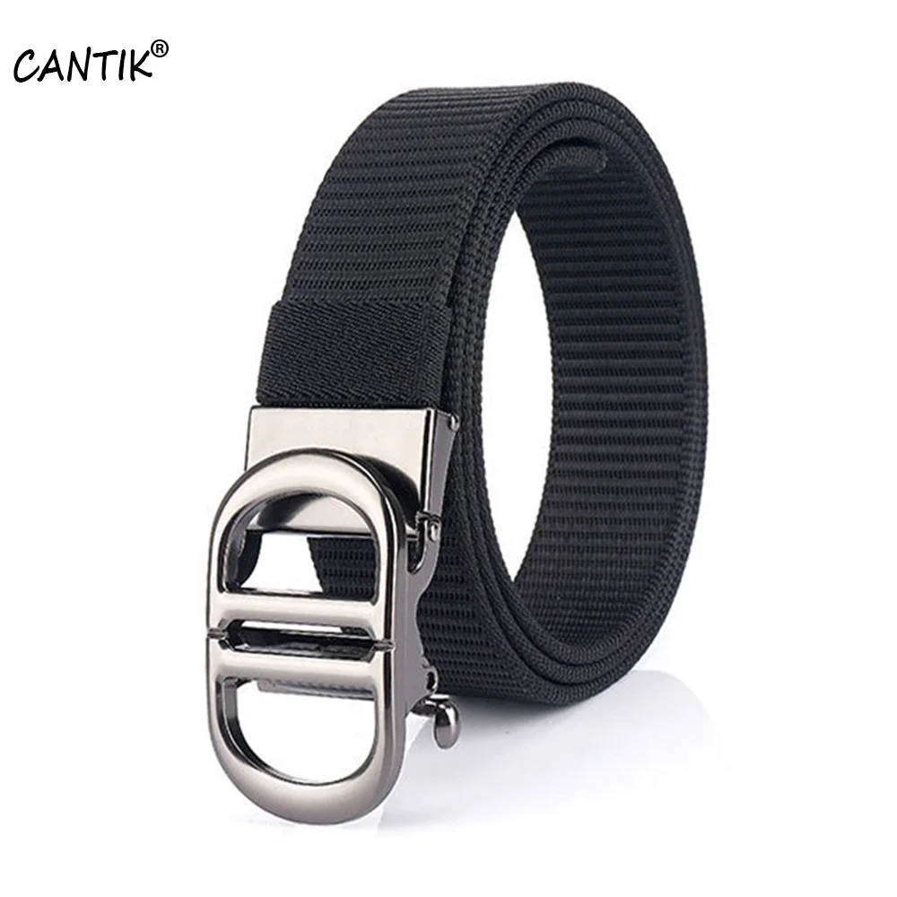 CANTIK Unique Double D Letter Zinc Automatic Buckle Metal Quality Black Nylon & Canvas Belts for Men Jeans Accessories CBCA276