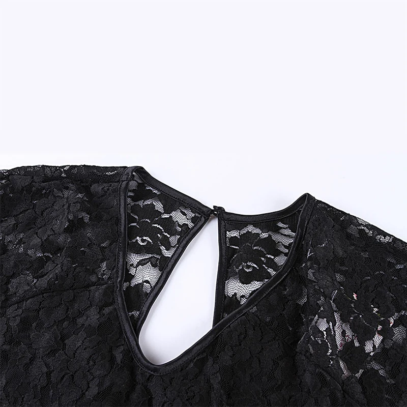 Женское кружевное платье UUG черное свободное с коротким рукавом большие размеры