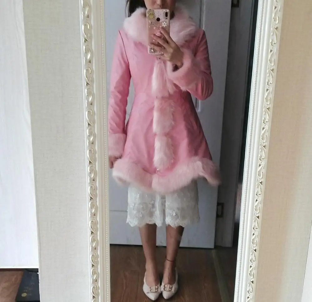 Fur Coat 2019 Winter Faux Fox Collar Parka Ladies Artificial Leather Jacket Women's Fashion Warm Cotton-Padded Long | Женская одежда