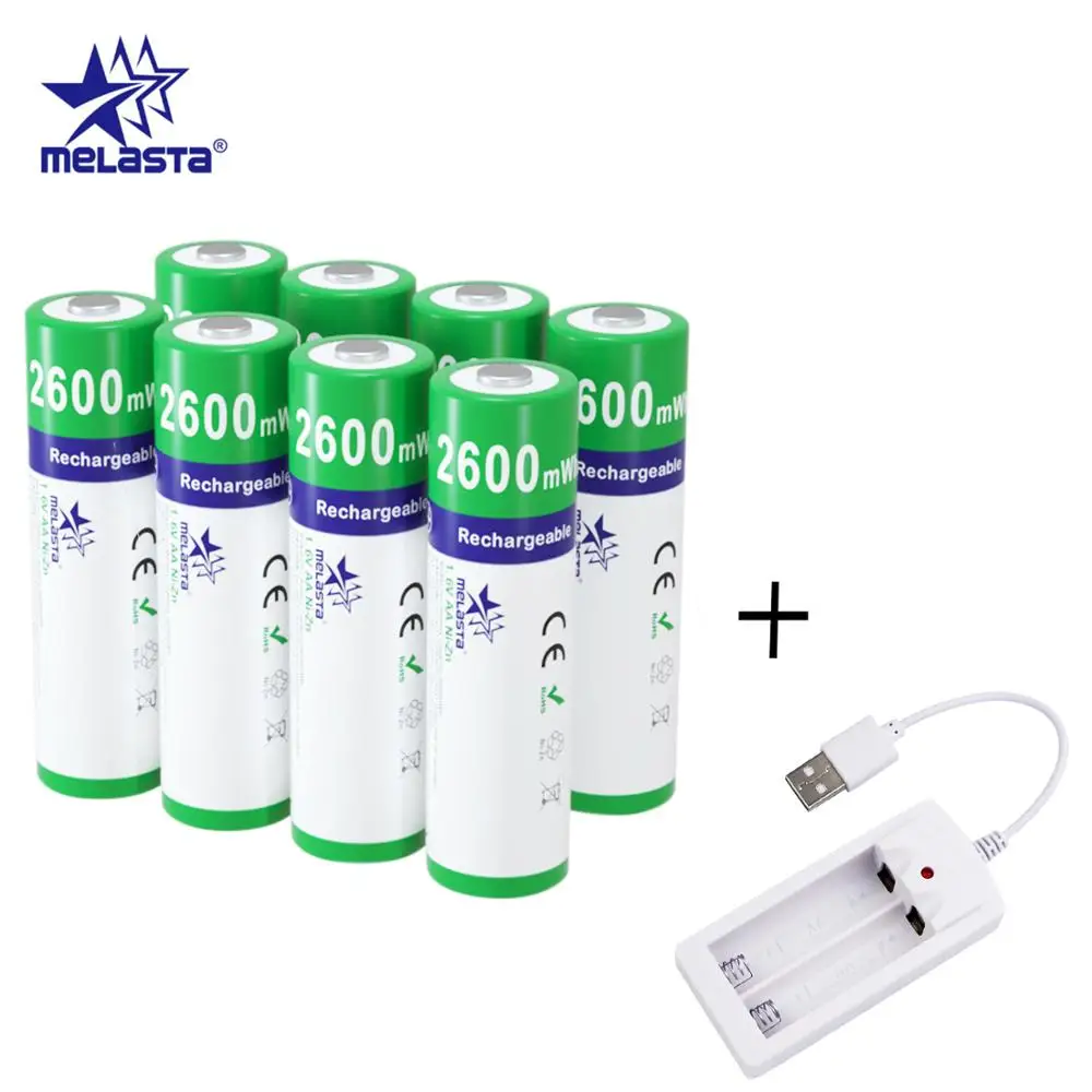 8 шт. AA 1,65 V 2600mWh NIZN аккумуляторная батарея с 1 USB зарядным устройством 2A Ni-Zn аккумуляторные батареи для игрушек MP3 камера часы