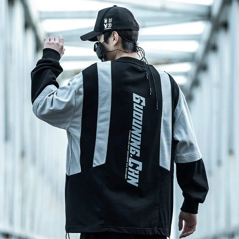 

Color Men Block Patchwork Sweatshirt Streetwear 2021 Fashion Harajuku O-Neck Pullover Loose Tops Hoodies WB099