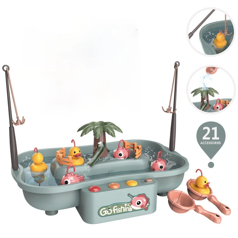 

2021 Child Toy Magnetic Fishing Music Electric Circulation Fishing Duck Fishing Platform Water Play Game Toys for Kids Gift