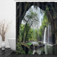 natural waterfall shower curtain home carpet bathroom decor toilet seat cover pedestal bath mat rugs set