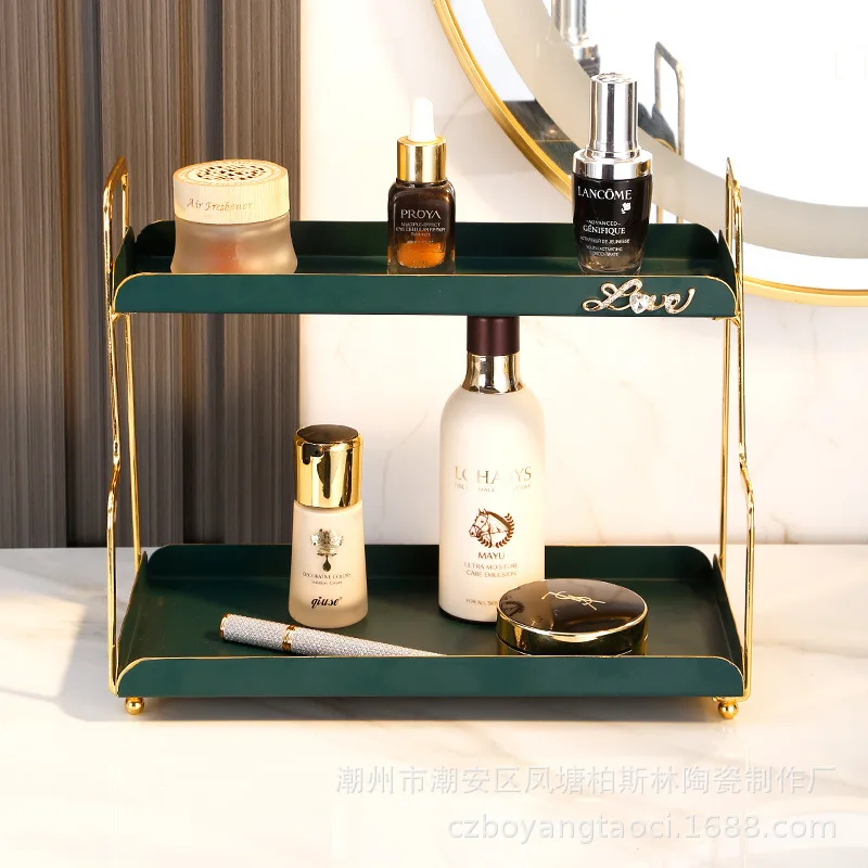 

Nordic Ins Desktop Storage Box Three-layer Metal Cosmetic Perfume Storage Rack Dressing Table Skin Care Product Finishing Rack
