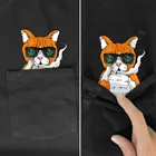 Футболка PLstar Cosmos Мужскаяженская с принтом кошки, забавная хлопковая черная рубашка с карманами, стиль 3, Прямая поставка, на лето