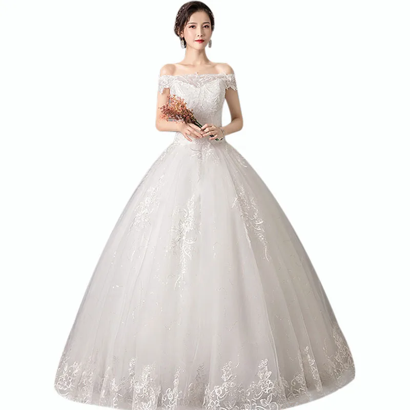 

Wedding Dresses Lace It's Yiiya R722 Boat Neck Embroidery Vestidos De Novia Plus Size Wedding Gown Out Off Shoulder Bridal Dress