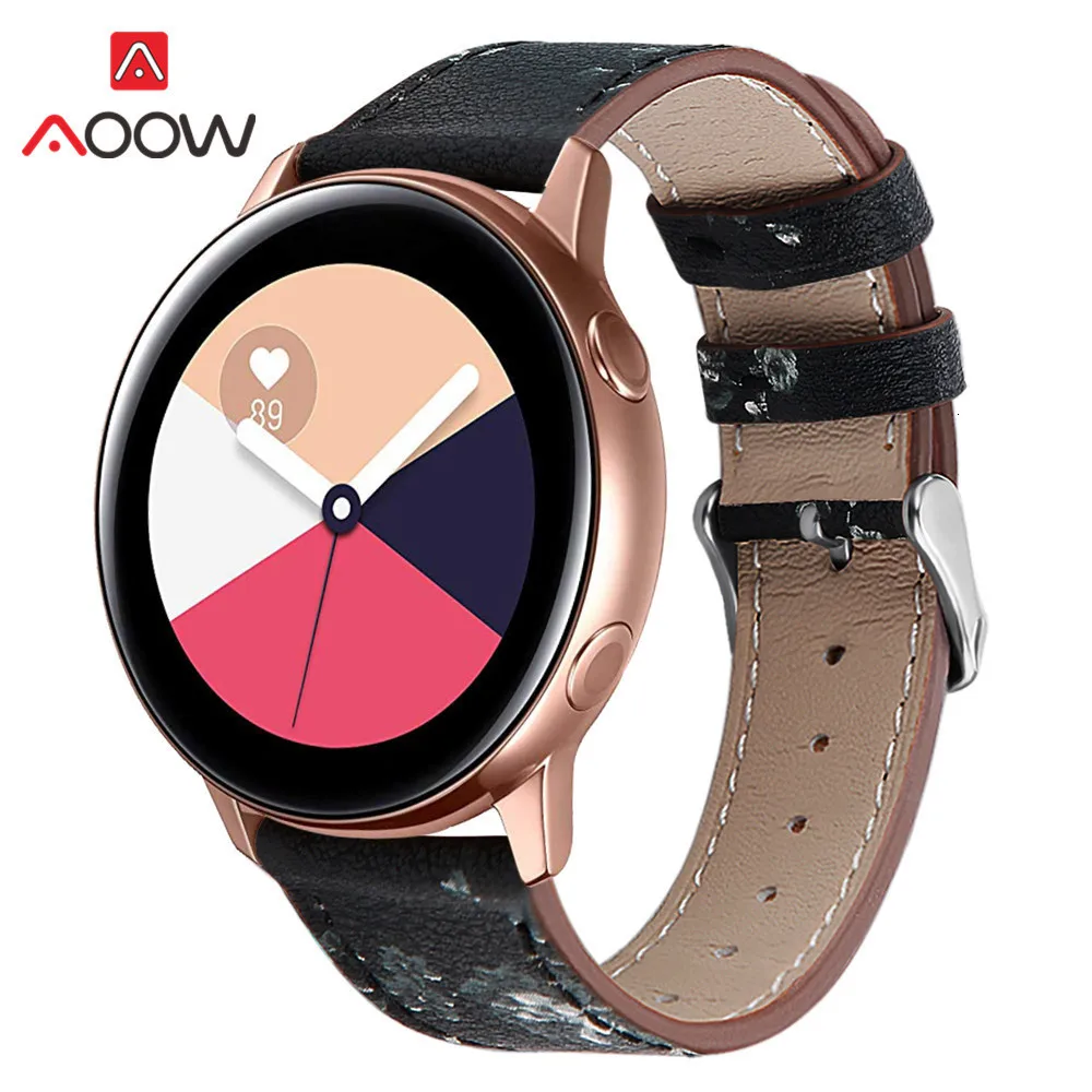 20 мм цветочный принт из натуральной кожи ремешок для samsung Galaxy Watch Active 42 мм Шестерня S2 розовый браслет ремешок для часов аксессуары