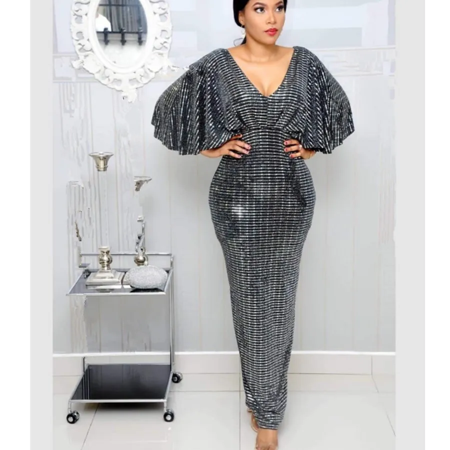 Сексуальное Клубное роскошное серое длинное платье женские вечерние платья с